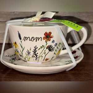 Super Cute Shabby Chic Rae Dunn MOM Floral Teacup and Saucer Set Mother's Day